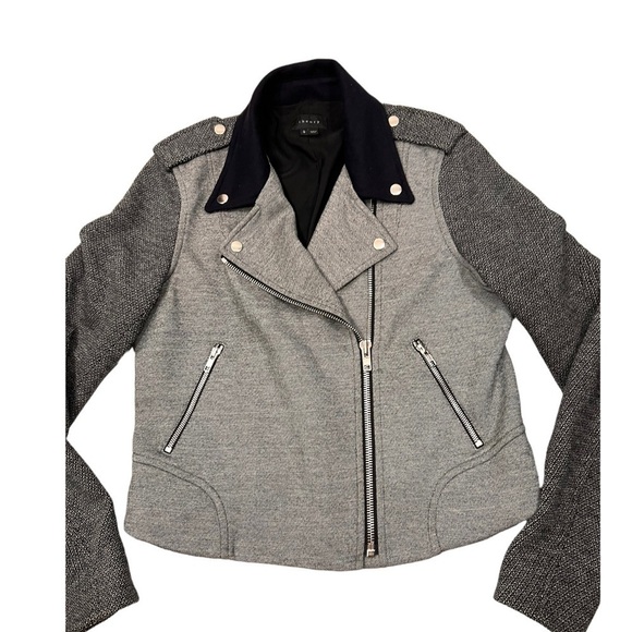 Theory Wool Combo Adashi K Moto Jacket Black & Grey Collared Full Zip Large - Picture 3 of 10